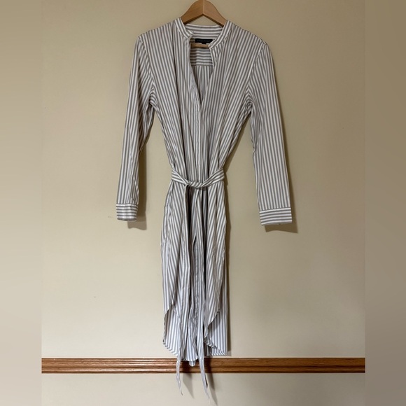 Banana Republic Organic Cotton Poplin Stripe Tie-Waist Midi Shirtdress White Tan - Picture 11 of 11